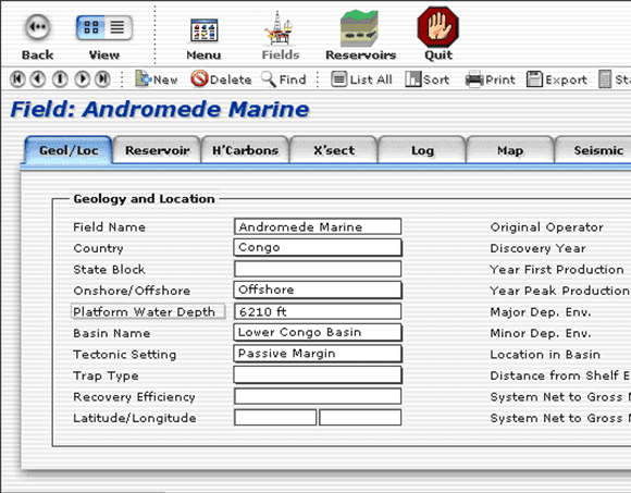 Original Database Screen