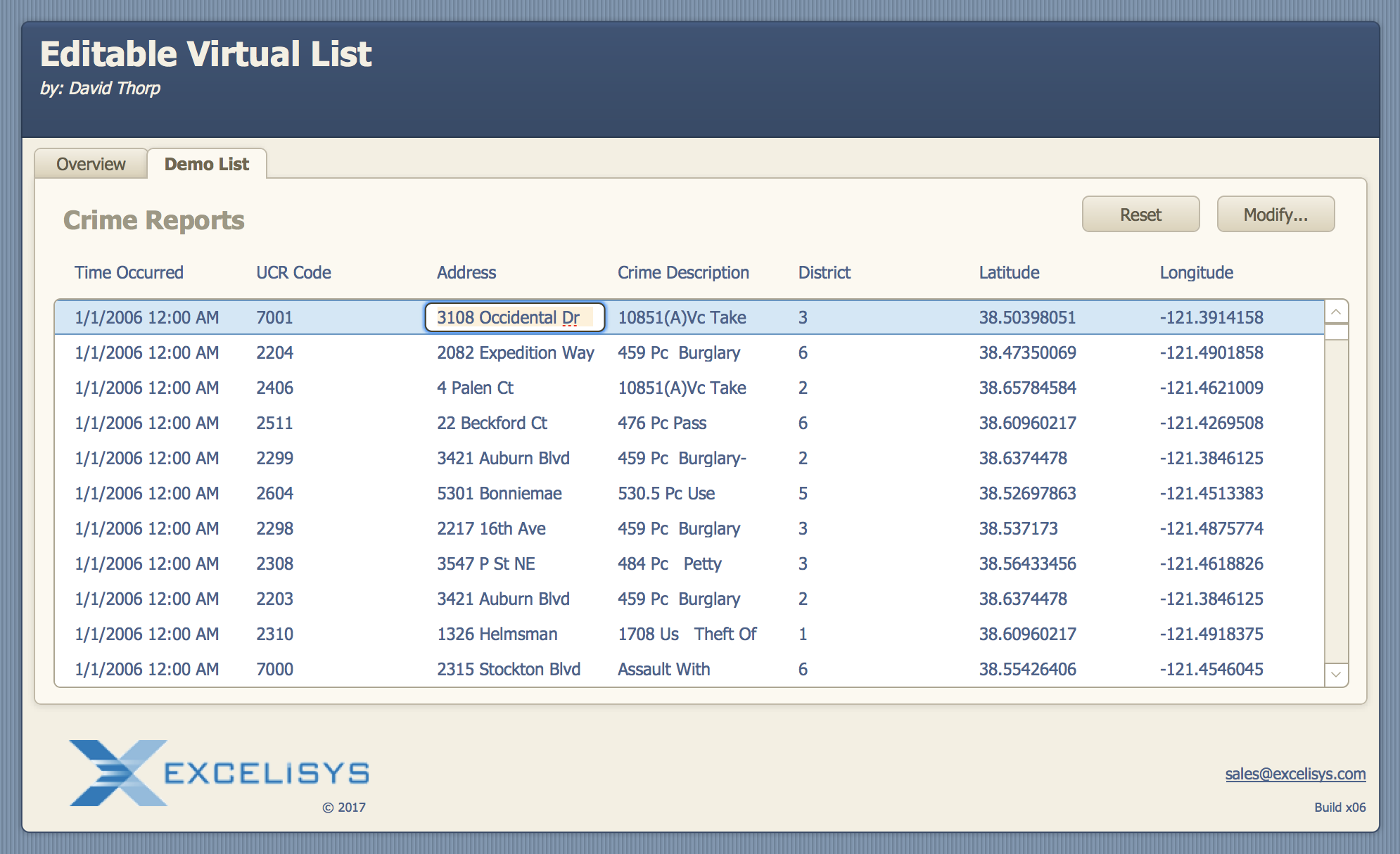 screen shot of filemaker pro virtual lists editing demo file
