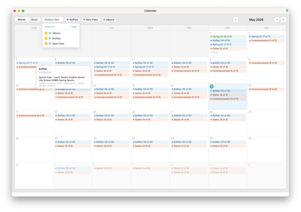 This is an example showing how FileMaker can track studio scheduling in a calendar format.